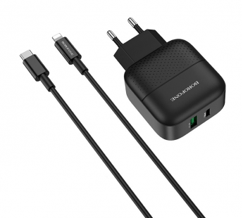 Адаптер Сетевой Borofone BA46A + кабель TypeC - Apple Lightning (black)#1402596