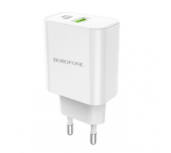 Адаптер Сетевой Borofone BA55A Crown 1USB,1USB-C/5V/3A PD20W+QC3.0 (white)(129583)#1164972