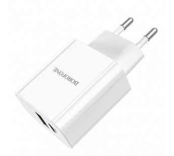 Адаптер Сетевой Borofone BA55A Crown 1USB,1USB-C/5V/3A PD20W+QC3.0 (white)(129583)#1164971