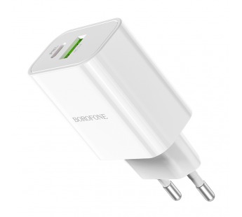 Адаптер Сетевой Borofone BA55A Crown 1USB,1USB-C/5V/3A PD20W+QC3.0 (white)(129583)#1547323