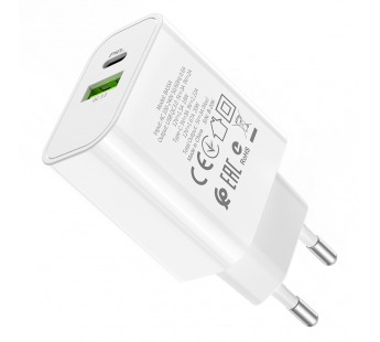 Адаптер Сетевой Borofone BA55A Crown 1USB,1USB-C/5V/3A PD20W+QC3.0 (white)(129583)#1547324