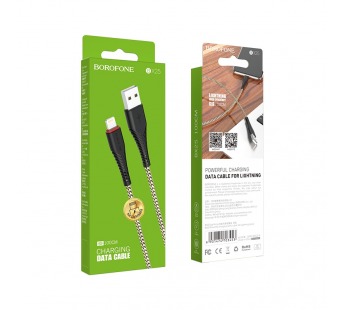 Кабель USB - Apple lightning Borofone BX25 Powerful 100см 2,4A  (black) (122740)#1629407