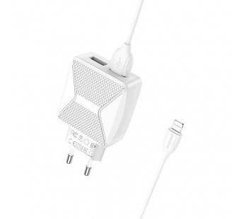 Адаптер Сетевой Borofone BA45A Max  + кабель Apple Lightning (white)(124257)#660715
