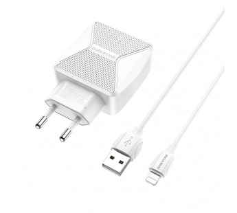 Адаптер Сетевой Borofone BA45A Max  + кабель Apple Lightning (white)(124257)#660714