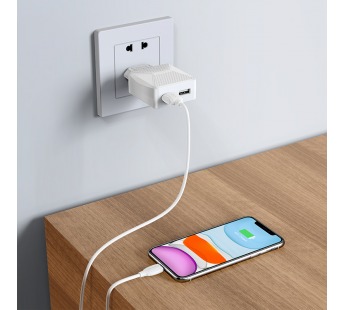 Адаптер Сетевой Borofone BA45A Max  + кабель Apple Lightning (white)(124257)#1554375