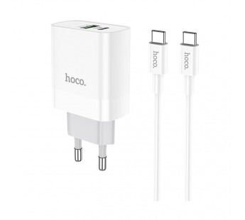 СЗУ HOCO C80A (1-USB;1-Type-C/3.0A) + Type-C to Type-C кабель (белый)#1561162