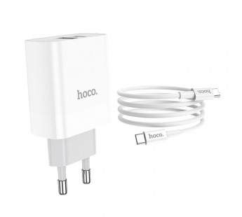 СЗУ HOCO C80A (1-USB;1-Type-C/3.0A) + Type-C to Type-C кабель (белый)#999474