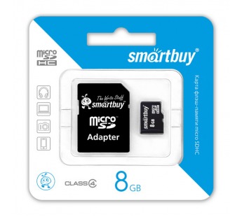Карта памяти MicroSD 8 Gb Smart Buy +SD адаптер (class  4)#134495