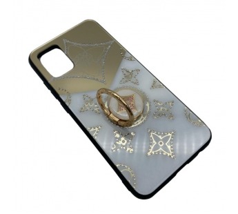 Чехол Samsung A02s (2020) Силикон пластик Цветок кольца держатель Белый#2088504