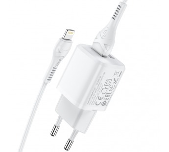 СЗУ с выходом USB Hoco N8 (2USB/2.4A/кабель Lightning) белое#1616220