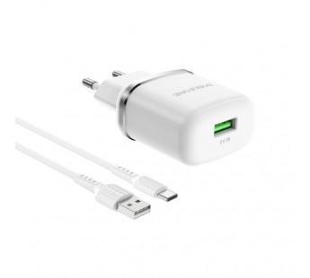                         Сетевое ЗУ USB Borofone BA36A QC 3.0 + кабель Type-C (белый) #1547227