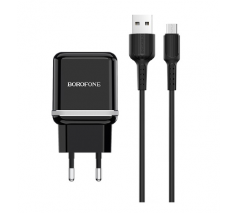 Адаптер Сетевой Borofone BA25A 2USB 1A + кабель Micro (черный)#1395051