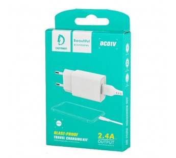Сетевой адаптер питания DENMEN DC01V 1USB + кабель Micro (белый)#2129560