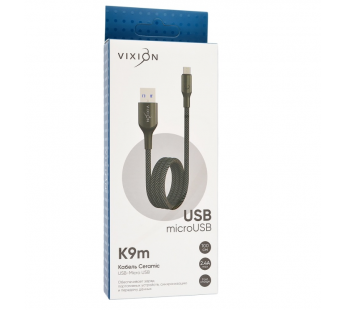 Кабель USB VIXION (K9 Ceramic) microUSB (1м) (черно/белый)#1009285