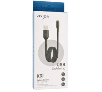 Кабель USB VIXION (K9 Ceramic) для iPhone Lightning 8 pin (1м) (черно/белый)#1009273