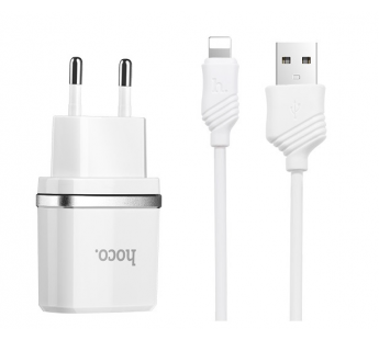 Адаптер Сетевой Hoco C12 2USB/5V/2.4A +lightning (white)#1609796