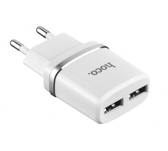 Адаптер Сетевой Hoco C12 2USB/5V/2.4A +lightning (white)#1609797