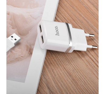 Адаптер Сетевой Hoco C12 2USB/5V/2.4A +lightning (white)#1609799