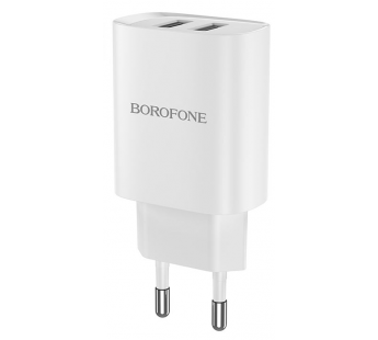 Адаптер сетевой Borofone BN2 (2USB/2.1A) белый#1339049