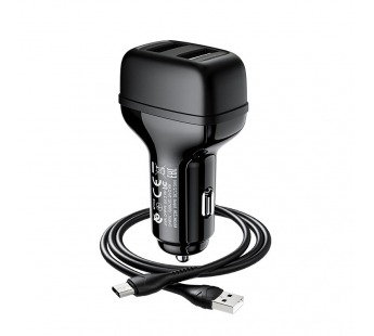 Адаптер Автомобильный Hoco Z36 + кабель Micro USB черное#1624046