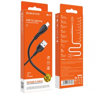Кабель USB - Apple lightning Borofone BX51 Triumph (100см) черный#1856644