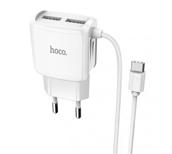                         Сетевое ЗУ USB Hoco C59A Type-C (2USB/2.4A) белый#1647820
