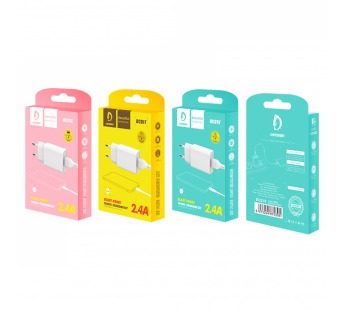 Сетевое з/у DENMEN DC01T (2.4A Fast Charge - 1 USB) с кабелем в комплекте (разъём Type-C, цвет белый, в коробочке)#2071029