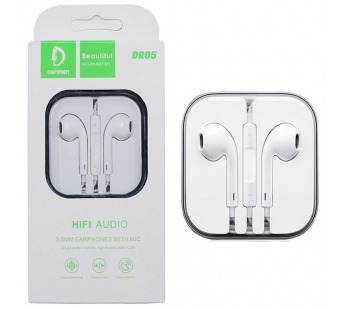 Гарнитура проводная вставная DENMEN DR05 (для iOS/Android) (цвет белый, разъём Mini-Jack 3.5 мм, в коробочке)#2141327