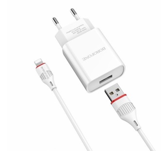 Адаптер Сетевой Borofone BA20A 1USB + кабель Apple Lightning (white)#1581520