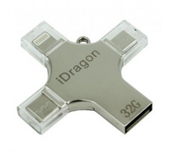 USB Flash iDiskk MFI 8pin/micro/type-c/usb 32GB серебро#1307565