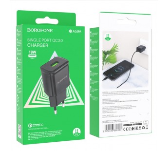 Адаптер Сетевой Borofone BA59A 1USB QC 3.0 (черный)#2012820