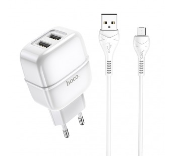                         Сетевое ЗУ USB Hoco C77A + кабель Micro USB (2USB/2.4A) белый#1338923