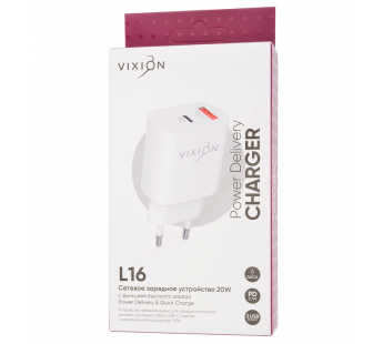 СЗУ VIXION L16 (1-USB 3A/1-Type-C Power Delivery) 20W (белый)#1619937