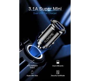 Автомобильное зарядное устройство Floveme Super Mini (2xUSB, 3.1A max, черный)#1491066