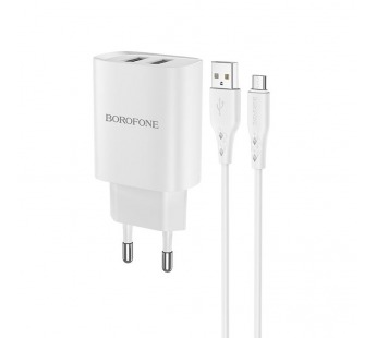                         Сетевое ЗУ USB Borofone BN2 + кабель Micro USB (2USB/2.1A) #1561340