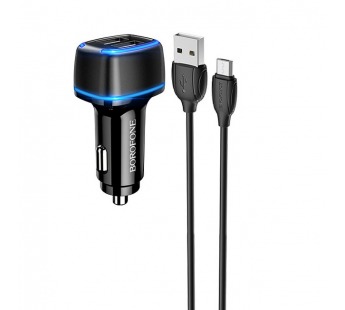 Адаптер Автомобильный Borofone BZ14 Max 2USB/5V/2.4A + кабель micro USB (black)#1588439