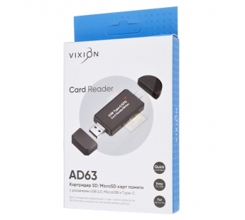 Картридер VIXION AD63 SD/MicroSD с разъемами USB, Micro USB, Type C#1619793