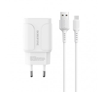 Адаптер Сетевой Borofone BA37A + кабель Micro USB 1м (White)#1614670