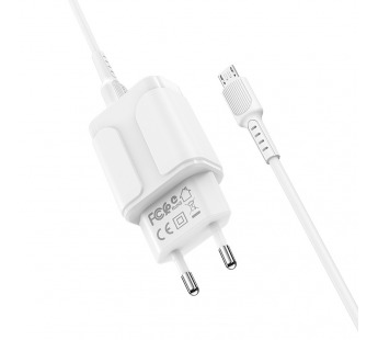 Адаптер Сетевой Borofone BA37A + кабель Micro USB 1м (White)#1614671