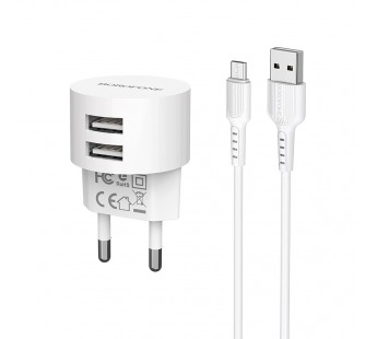 Адаптер Сетевой Borofone BA23A Brilliant 2USB/5V/2.4A + кабель micro USB (white)#1614883