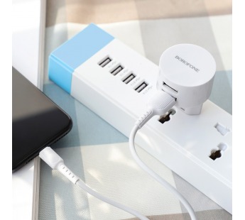 Адаптер Сетевой Borofone BA23A Brilliant 2USB/5V/2.4A + кабель micro USB (white)#1615137