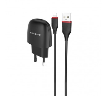 Адаптер Сетевой Borofone BA49A Vast 1USB/5V/2.1A + кабель Apple Lightning (black)#1614843