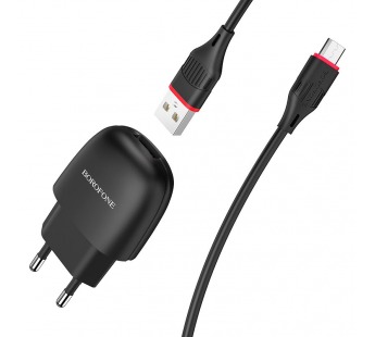 Адаптер Сетевой Borofone BA49A Vast 1USB/5V/2.1A + кабель Micro USB (black)#1614830