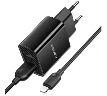 Адаптер Сетевой Borofone BA53A Powerway 2USB/5V/2.1A + кабель Apple lightning (black)#1614940