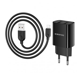 Адаптер Сетевой Borofone BA53A Powerway 2USB/5V/2.1A + кабель Apple lightning (black)#1614941