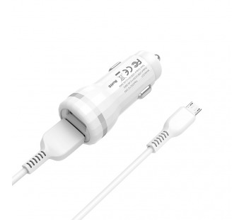 Адаптер Автомобильный Hoco Z27 2USB/5V/2.4A + кабель micro USB (white)#1614946