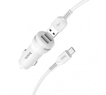 Адаптер Автомобильный Hoco Z27 2USB/5V/2.4A + кабель micro USB (white)#1614948