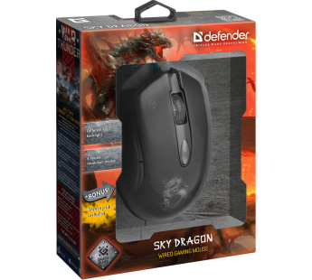 Мышь оптическая Defender Sky Dragon GM-090L, USB,проводная, игровая #1888117