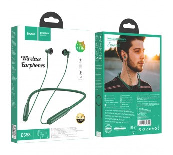 Наушники с микрофоном Bluetooth Hoco ES58 зеленые#1619513