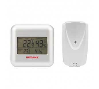 Комнатно-уличный термометр с беспроводным выносным датчиком и часами S3341BF "Rexant"#1635928